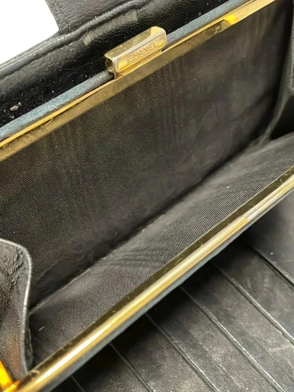 CHANEL Black Calfskin Long Wallet Gold hardware